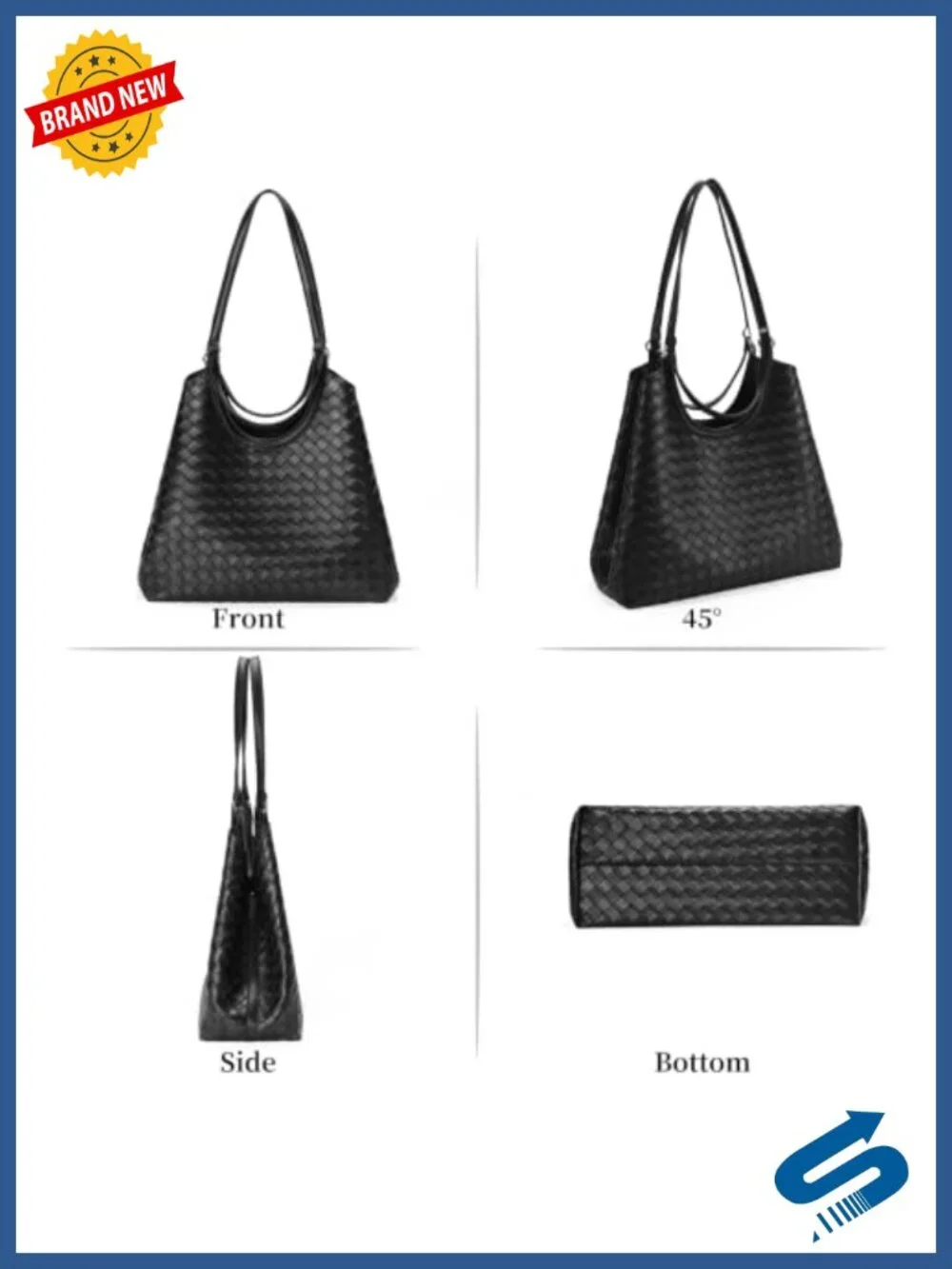 Woven Vegan Leather Shoulder Bag Tote 2Pcs with Clutch